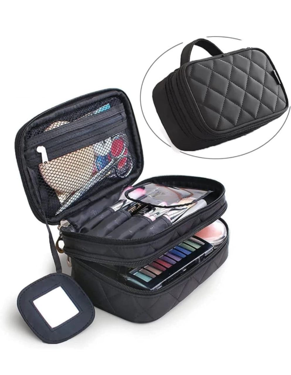 Leather Mirror Cosmetic Bag